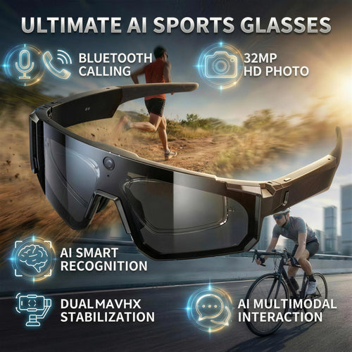 Smart Video Sunglasses 1200P 30fps Action Camera 32GB WiFi App Transfer Dual Anti-Shake AI Object Identify Fast Charge Glasses